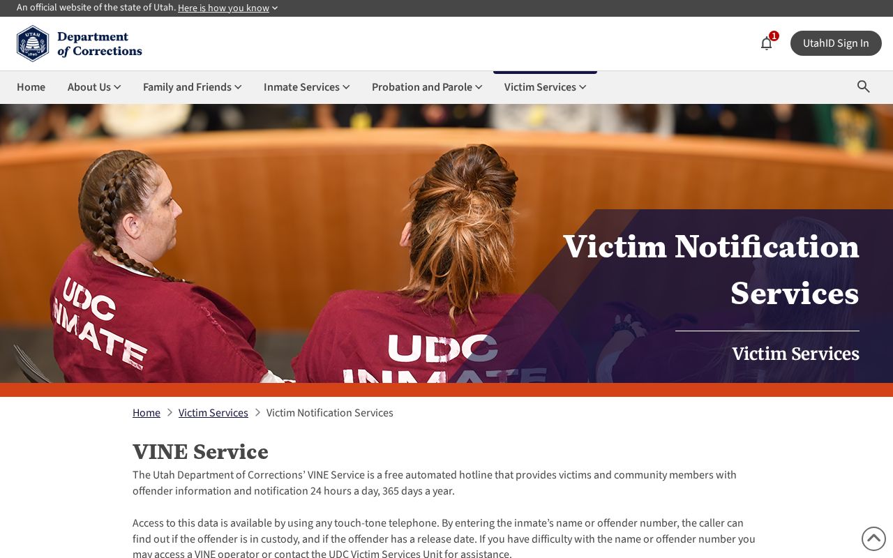 Garfield County arrest custody notifications through Utah VINE