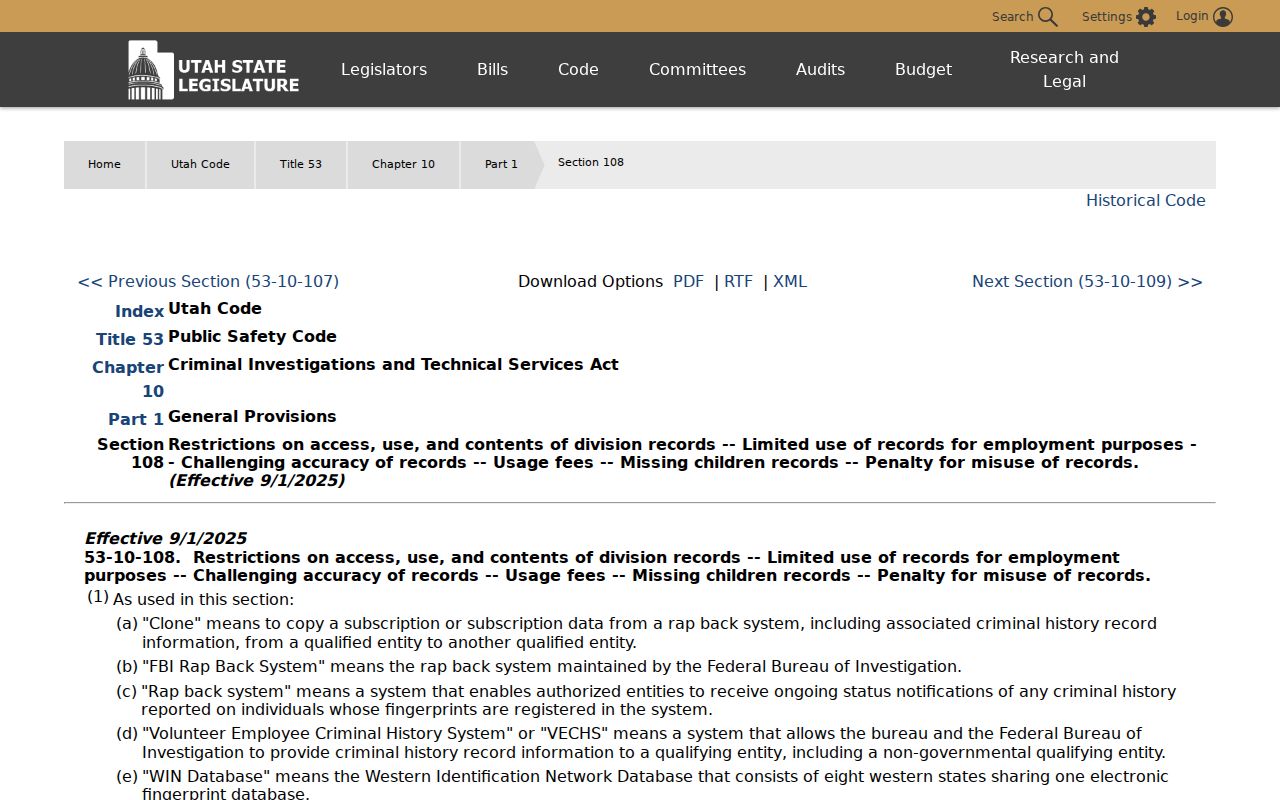 Garfield County criminal history Utah dissemination law